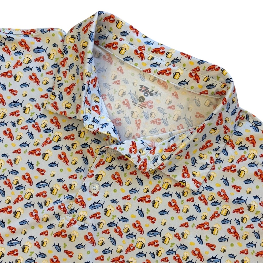 1764 Golf Polo Shirt Mens 2XL Lobster Beer All Over Print AOP Performance Preppy